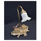 Art Nouveau Brass Double Inkwell Desk Lamp