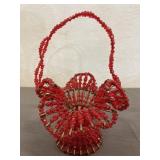 Vintage Red Bead & Safety Pin Basket