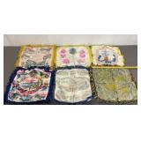 6 Vintage Souvenir Silk Pillow Cases