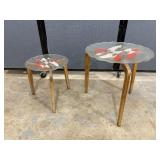 2 Pc Vintage Scallop Edge Art Glass Tables