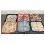 6 Vintage Silk Souvenir Pillow Cases