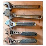 Five Adjustable Wrenches Including Crescent and St