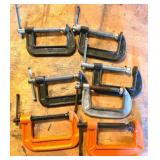 Seven Assorted Metal C-Clamps