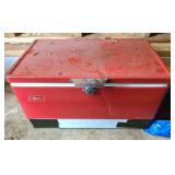 Red Coleman Metal Cooler with Drain Plug