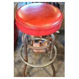 Rustic Metal Bar Stool with Red Vinyl Seat