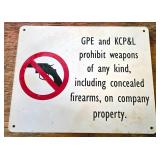 Metal Sign Prohibiting Weapons on Company Property