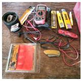 Tool Set with Multimeter, Knives, and Red Tool Box