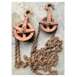 Rustic Chain Hoist with Dual Hooks and Chains