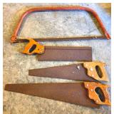 Hand Saws and Bow Saw with Wooden Handles