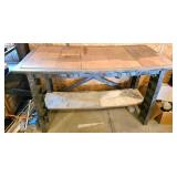 Plastic Damaged Work Bench with Wood Surface