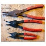 Three Snap Ring Pliers with Red Handles