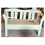 Wooden Bench in Green Paint, Needs Repairs