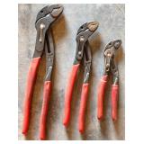 Three Knipex Adjustable Pliers with Red Grips