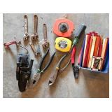 Hand Tools with Measuring Tape and Wrenches