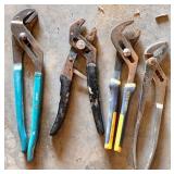 Four Adjustable Pliers with Various Grip Styles