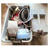 Plastic Storage Bin With Miscellaneous Items
