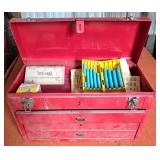 Red Metal Toolbox with Assorted Washers and Access