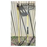 Garden Tools Including Rack and Hoe