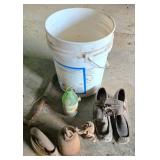 Household Items: Shoes, Bottle, Tools, and Bucket