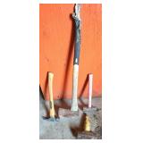 Four Assorted Hand Tools with Wooden Handles