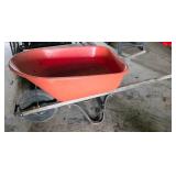 Single-Tire Steel Frame Wheelbarrow with Red Plast