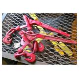 Two Red Lever Load Binders with Chain Hooks