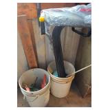 Two Buckets with Tools and Miscellaneous Items