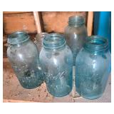Five Ball Mason Jars, Aqua Blue Glass
