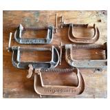 Five Vintage C-Clamps in Assorted Sizes