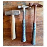 Three Vintage Hammers with Metal and Wood Handles