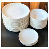 Ribbed White Dinnerware Plates and Bowls