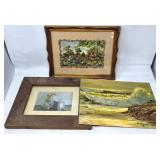 Artwork Lot With Three Pieces and Frames