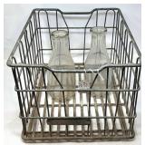 Metal Dairy Crate with Two Glass Bottles
