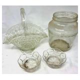 Glassware Including Basket and Jar