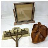 Rustic Wooden Decor Lot with Tray, Frames, and Rac