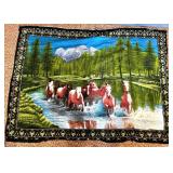 Woven Wall Hanging of Horses in a Forest Scene