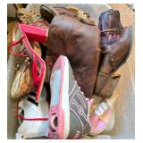Shoes and Boots in Plastic Bin
