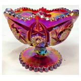 Iridescent Ruby Carnival Glass Pedestal Compote