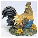 Colorful Polyresin Rooster Figurine on Grass Base