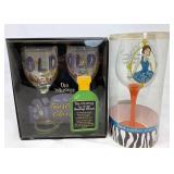 Old Whitley's Glass Set with Hand-Painted Wine Gla