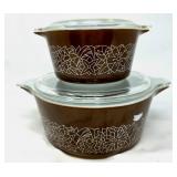 Pyrex Brown Floral Casserole Dishes with Lids