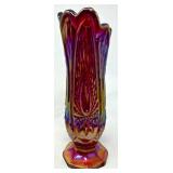 Carnival Glass Vase in Iridescent Ruby Red Finish