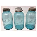 3 Blue Ball Perfect Mason Jars with Lids
