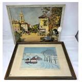 Two Framed Prints, Including Winter Scene