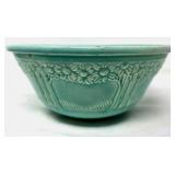 Turquoise Ceramic Bowl with Floral Relief Design
