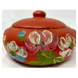 Hand-Painted Ceramic Lidded Bowl with Floral Desig