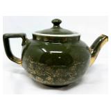 Hall's China Green and Gold Teapot with Floral Acc