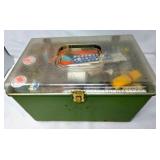 Green Plastic Sewing Box With Contents and Clear L