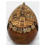Wooden Egg Depicting Russian Cathedral with Engrav