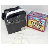 UT VR Box Headset and Sock Monkey Tin Box